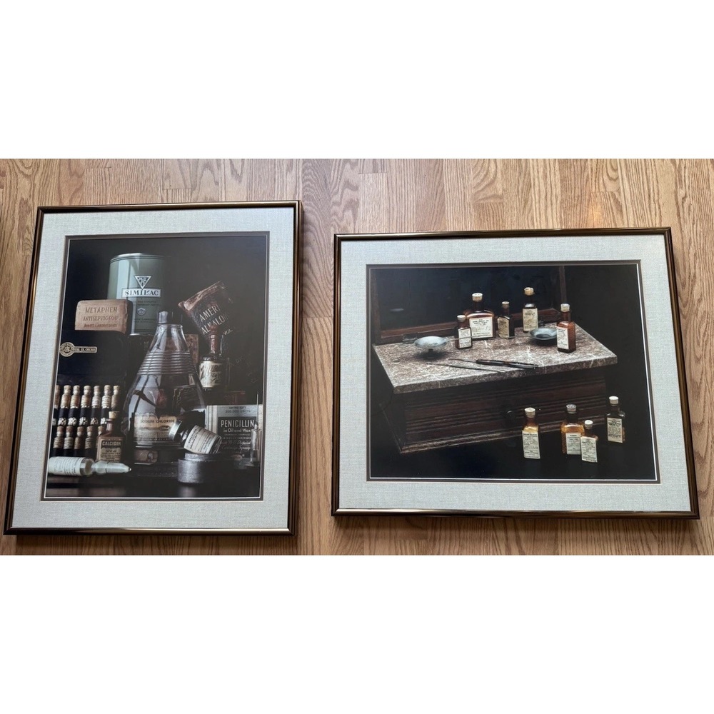Abbott Laboratories Medical Art Framed Still Life Similac Penicillin VTG 1950s